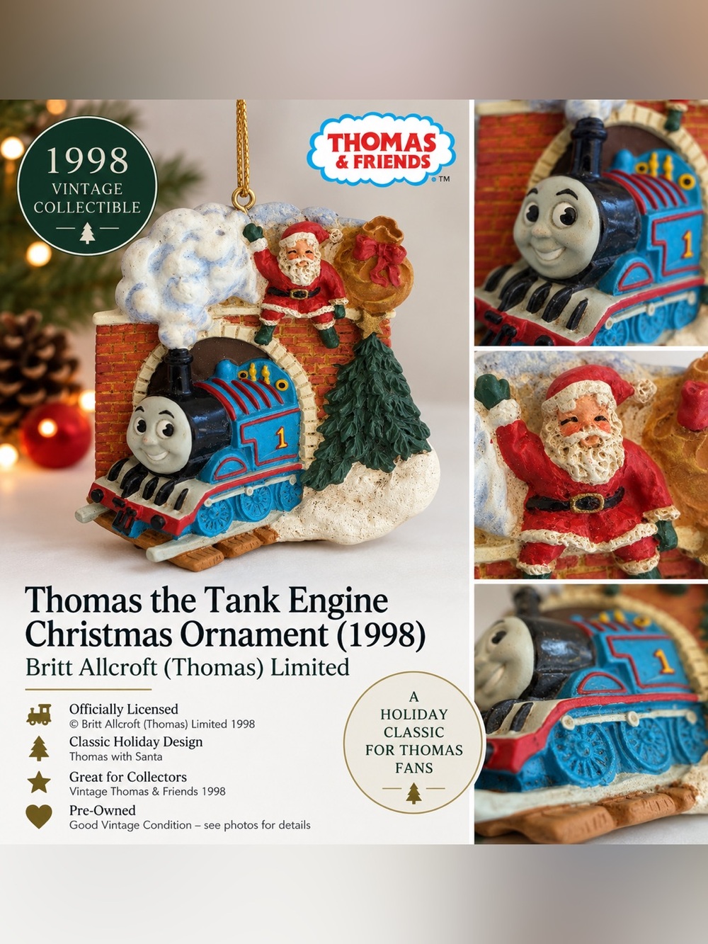RARE Vintage 1998 Thomas the Tank Engine Santa Christmas Ornament – Britt Allcro